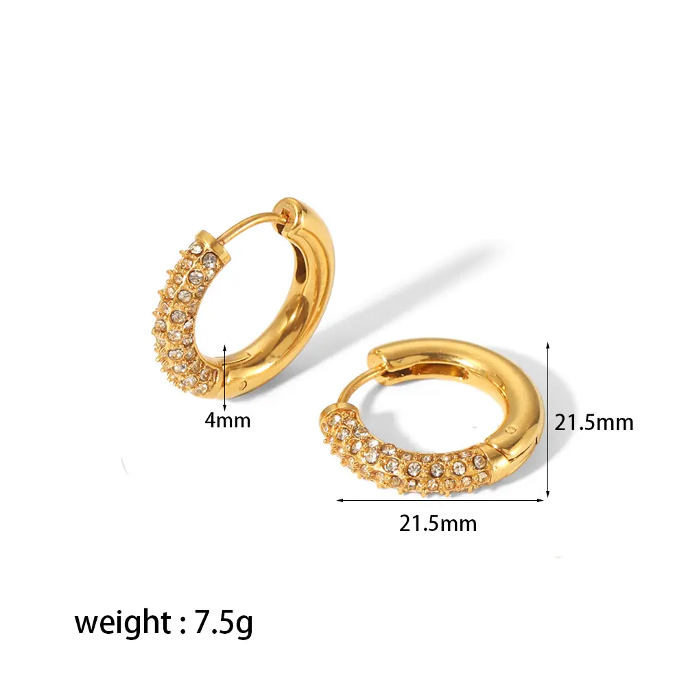 1 Pair Simple Series Sweet Geometric Stainless Steel 18K Gold Plated Rhinestone Women's Hoop Earrings h5 Picture2